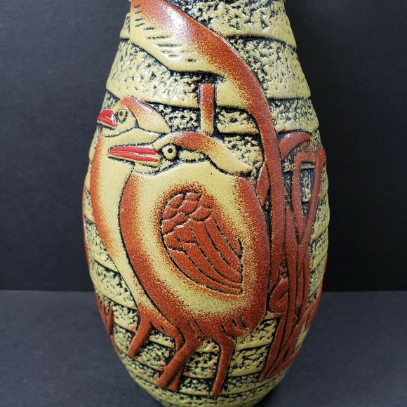 Pier 1 Brown Yellow 11.75" Ribbed Decorative Ceramic Vase - Picture 9 of 12